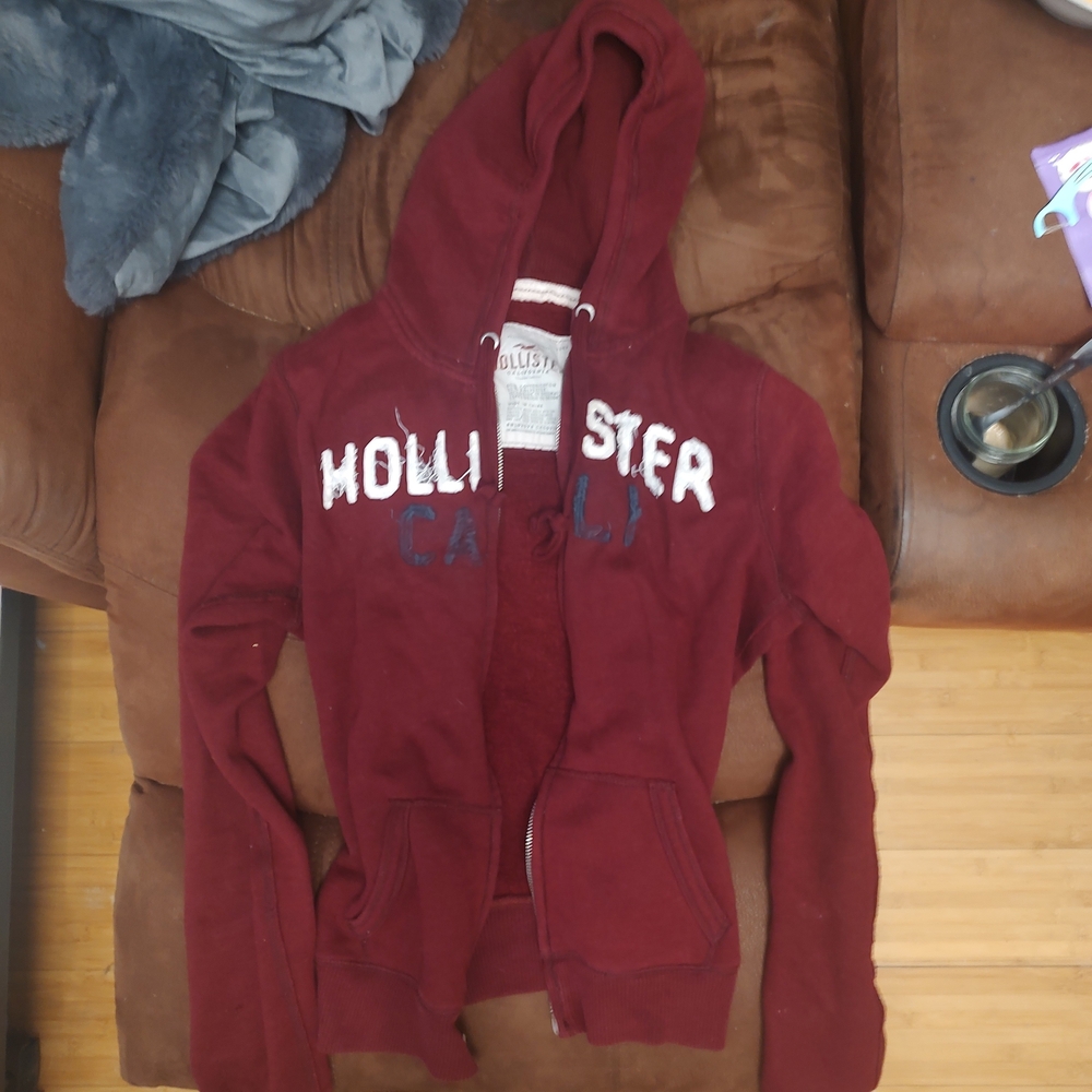 Hollister Maroon Zip-Up Hoodie